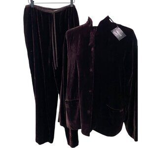 Vintage Jaeger Velvet Snap Front Shirt & Trousers Dark Brown Quiet Luxury Silk